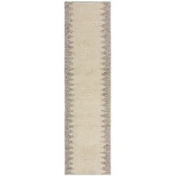 KADIMA DESIGN Wollteppich Handgewebt mit Noppeneffekt und geometrischem Bordürendesign pflegeleicht und strapazierfähig | 60x230cm
