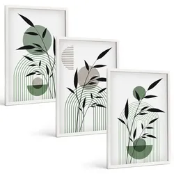 BILDER SET 3er Set - 40x60 cm Weißer Rahmen - Boho-Pflanzenkompositionen