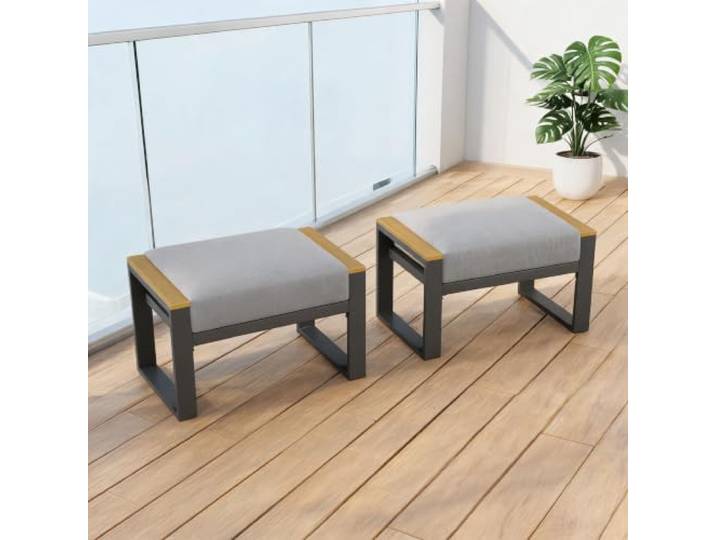 GarveeLife Aluminium Gartenhocker 2er Set mit Kissen Wetterfeste Fußhocker mit abnehmbaren Kissen vielseitig als Sitz Beistelltisch oder Fußbank