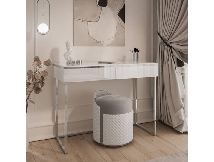 Konsole AURORA SILVER Weiss Hochglanz auf silbernem Gestell