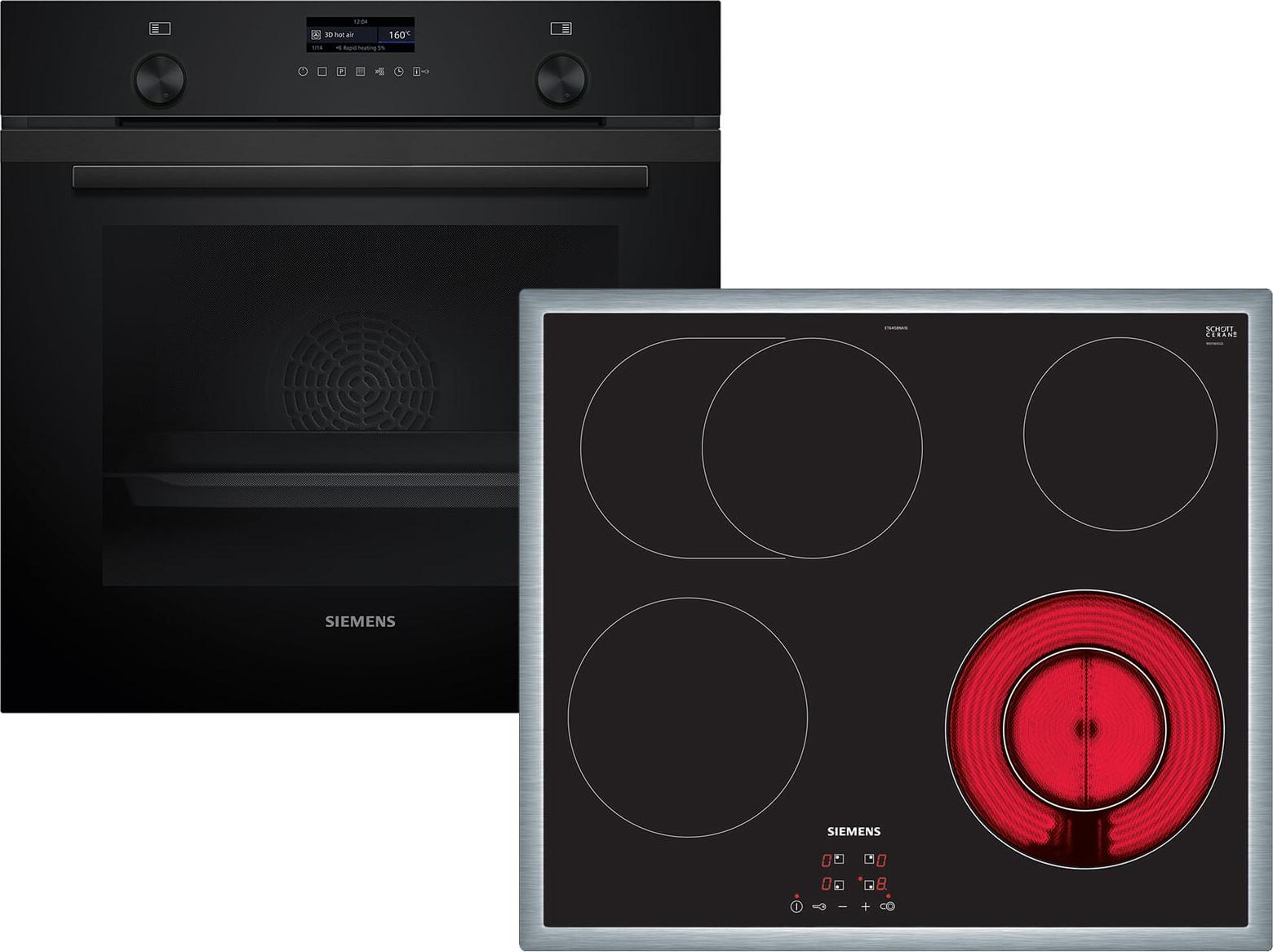 Siemens iQ500 PQ522KA1BZ (HB279GBB3+ET645BNA1E), Glaskeramikkochfeld, 4 Zone(n), Glaskeramik, Schwarz, Touchsteuerung, 58,3 cm