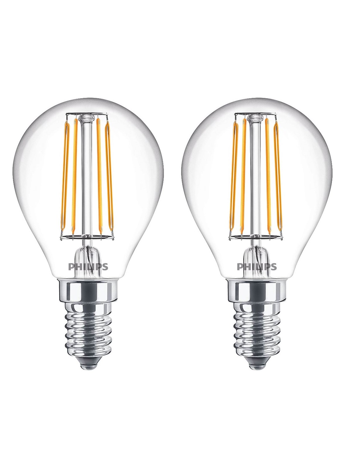 Philips LED-Lampe Classic Mini-ball 4.3W/827 (40W) Clear 2-pack E14