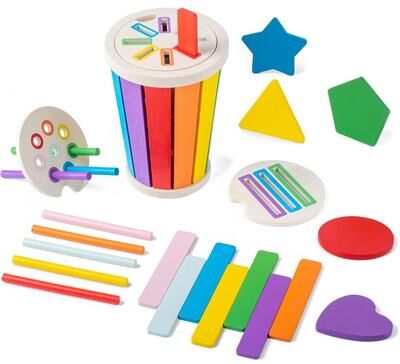 Youfap Market Montessori Wooden Shape Sorting Toy For Toddlers, Color Matching & Fine Motor Skills Development a
