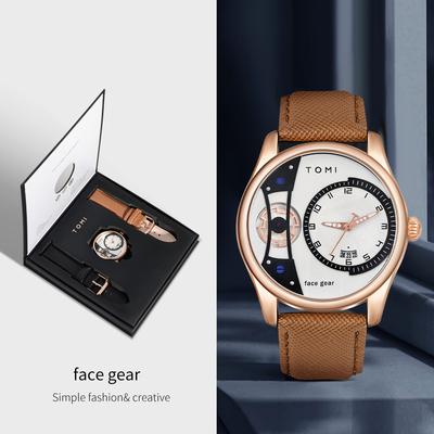 Youfap Market Luxury Quartz Watch For Men, Men's Minimalist Business Quartz Watch, Double Strap Detachable Gift camel