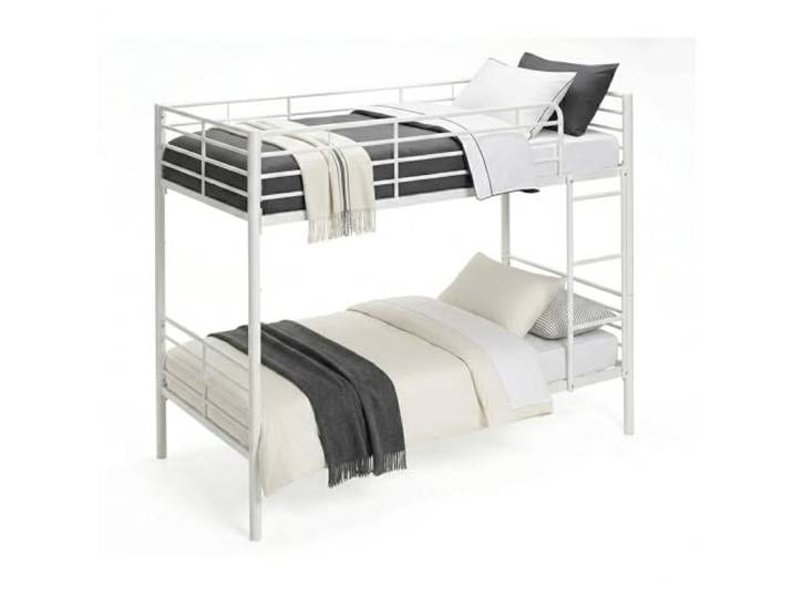 Befara ETAGENBETT TEILBAR Twins - Weiss - 90 x 200 Praktisches und Robustes Metall-Etagenbett. In 2 Einzelbetten teilbar. Leiter inklusive. Komplettes Geländer.