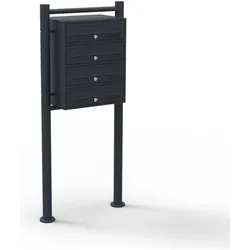 Wiltec, Briefkasten Zubehör, 4er Briefkastenanlage schwarz 270x513x1500mm Standbriefkasten Briefkasten