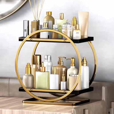 Inspired Deals 2 Tier Makeup Organizer Cosmetic Display Tray Iron Vanity Organizer For Bathroom And Dresser black With Gold