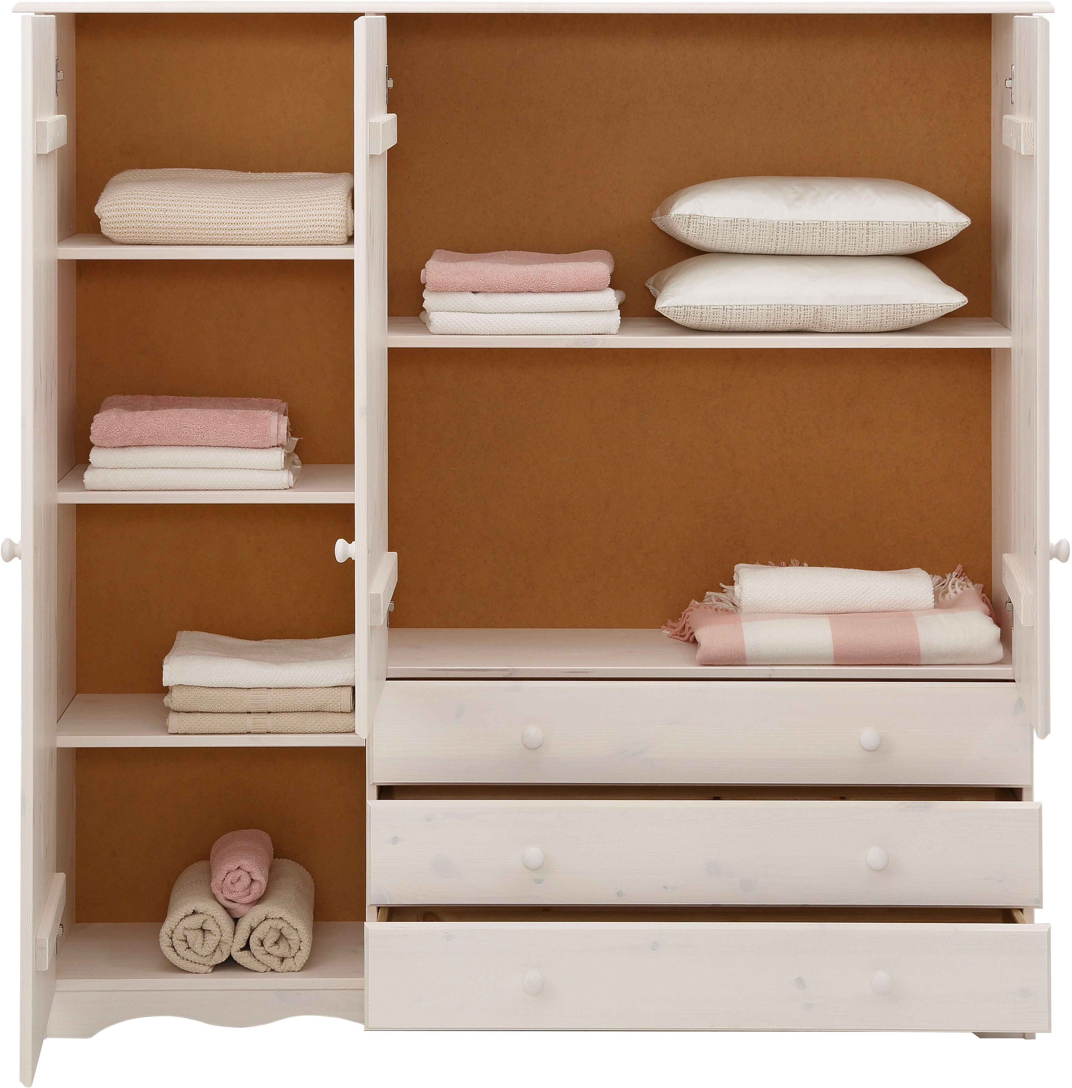 Wäscheschrank HOME AFFAIRE "Minik", weiß, B:140cm H:140cm T:35cm, Massivholz, Schränke, Wäscheschrank, aus schönem massivem Kiefernholz, in unterschiedlichen Farbvarianten