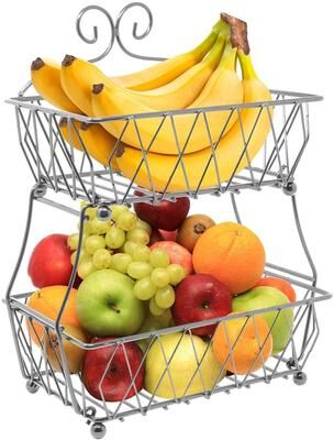 Sorbus Fruit Basket Display Stand, 2-Tier, Counter Storage Antique Metal