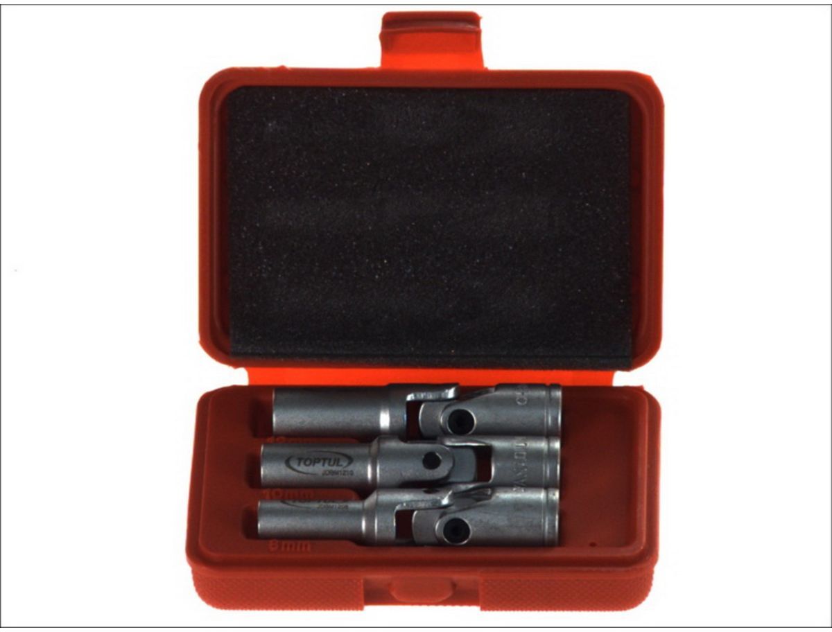 Zündkerzeneinsatz-Set TOPTUL 3/8 zoll 6-kant (8, 10, 12 mm) mit Gelenk