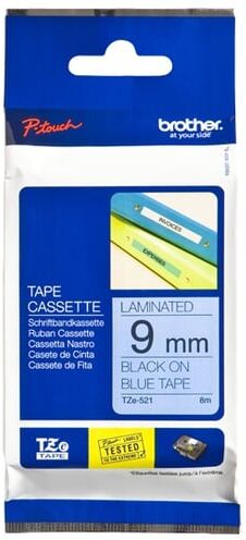 Brother TZe-521 fita 9mm texto preto sobre azul (8M)
