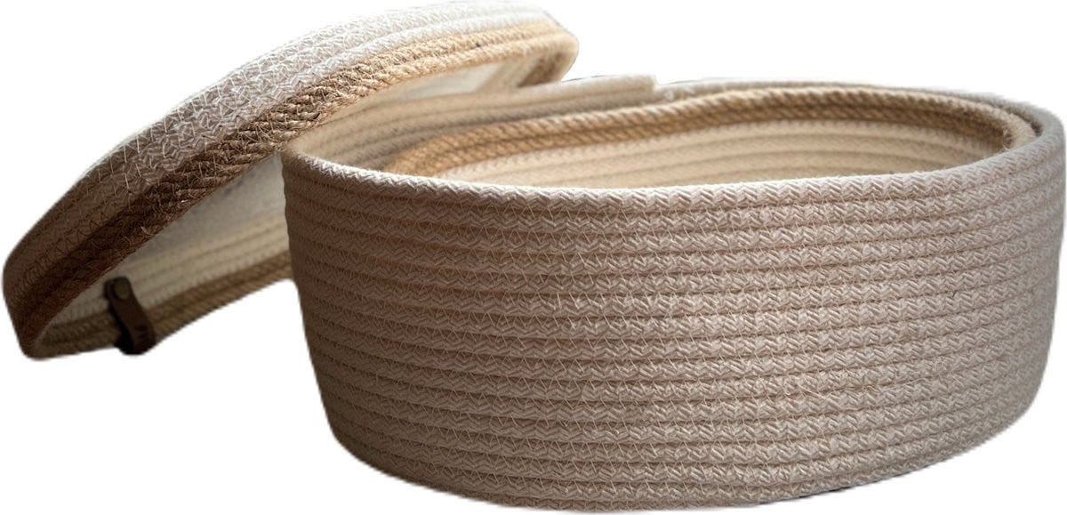 OZ Home 2-delige Mandenset met Deksel - Ovaal - Wit/Beige - Textiel