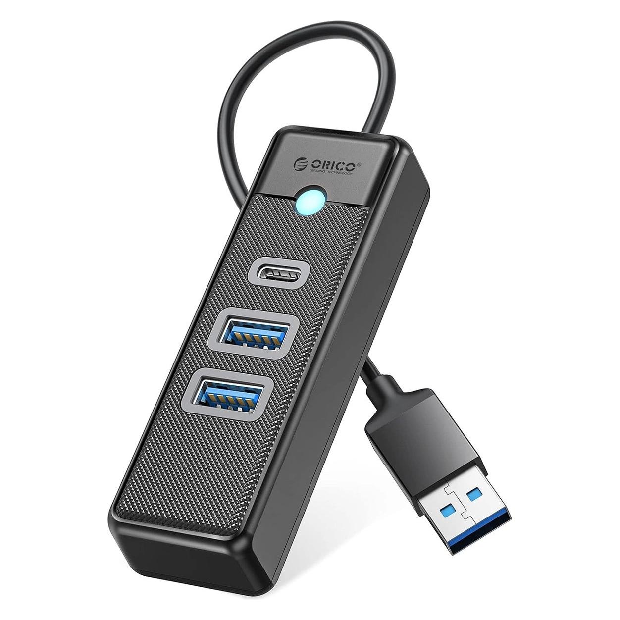 Orico HUB USB Hub USB PWC2U-U3 3-portowy 2x USB-A 3.0 1x USB-C 3.0 1,8 m - czarny (USB-A, USB-C, 3 Ports) (ORICO-PWC2U-U3-18-BK-EP)
