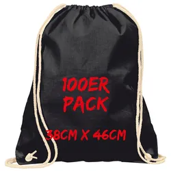 Texxilla Turnbeutel Mehrpack mit robusten Zugbändern, Schwarz, schwarz
