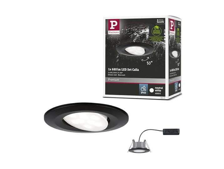 Paulmann 92461 spots encastrés LED Calla rond incl. 1x6W IP65 blanc neutre projecteur encastré Noir mat orientable Spots plast. lampe encastrée 4000K