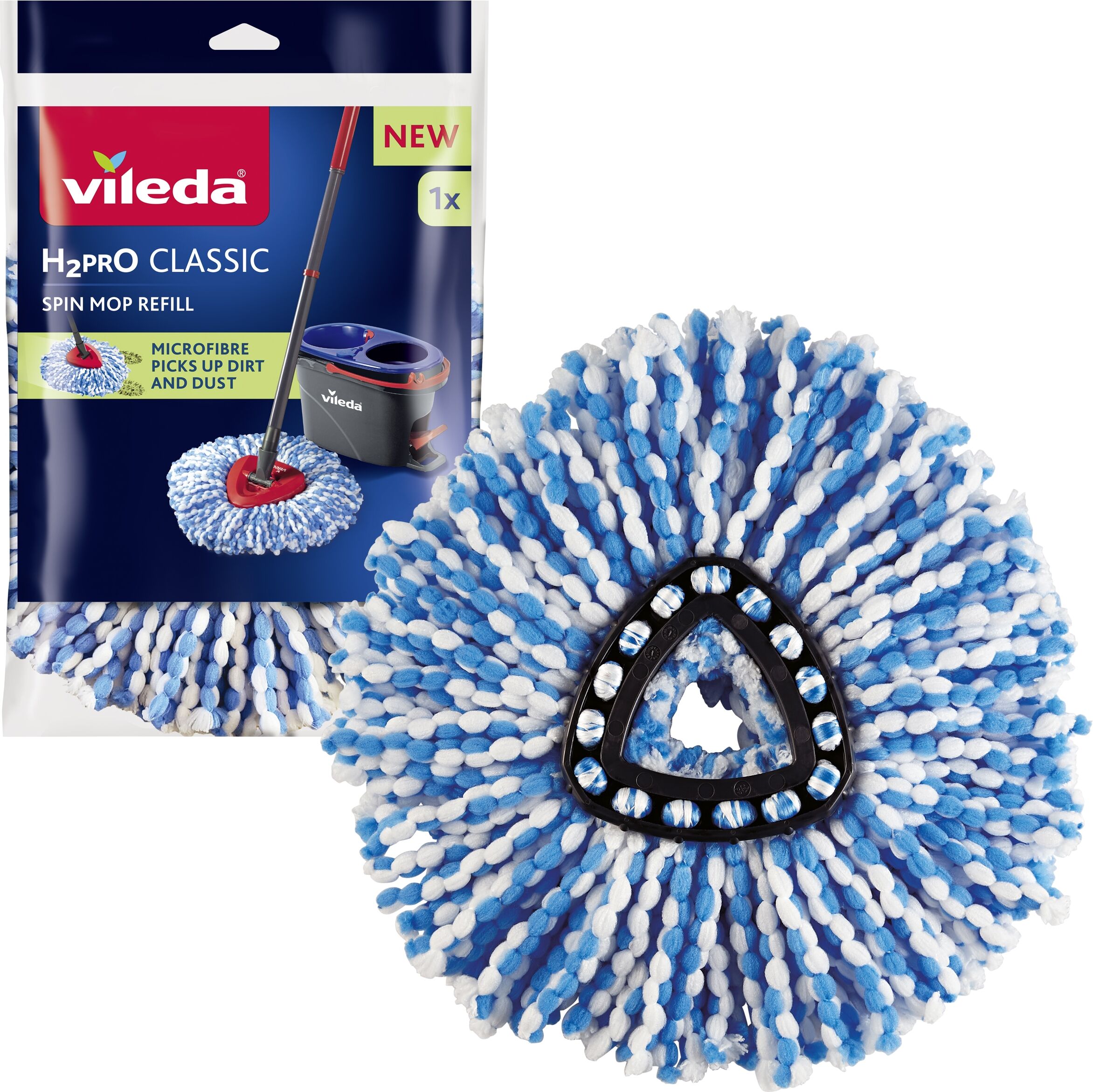 Wischbezug VILEDA "Vileda H2Pro Spinmop Ersatzbezug", blau (weiß, blau), T:5cm Ø:22cm, gewirkt, Mikrofaser, Putztücher, Wischbezug, Ersatz-Wischkopf für das H2PRO Spin Mop System