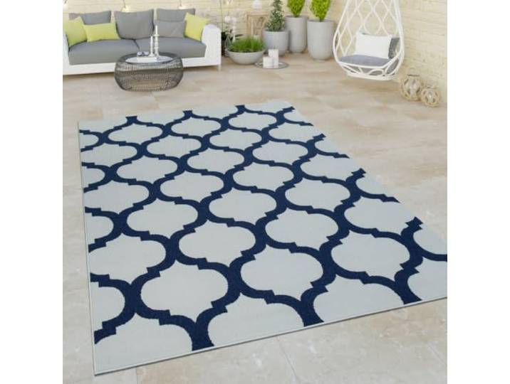 Paco Home Outdoor Indoor Teppich Weiß Blau 3D Optik Marokkanisches Design Flachgewebe, Grösse:160x230 cm