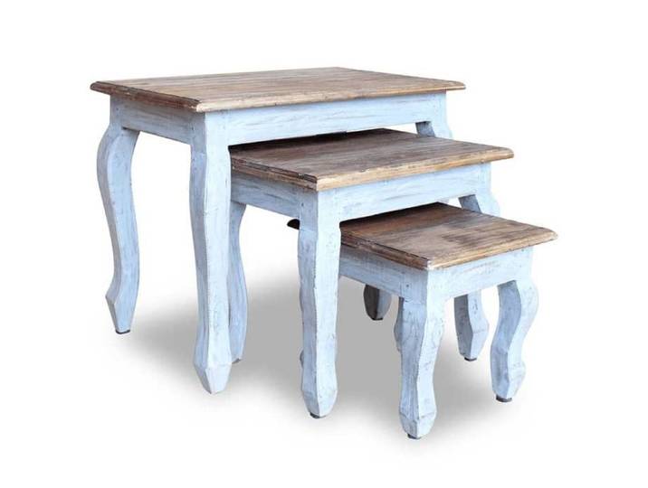 Ensemble de tables gigognes 3 pcs bois d'acajou massif 244505