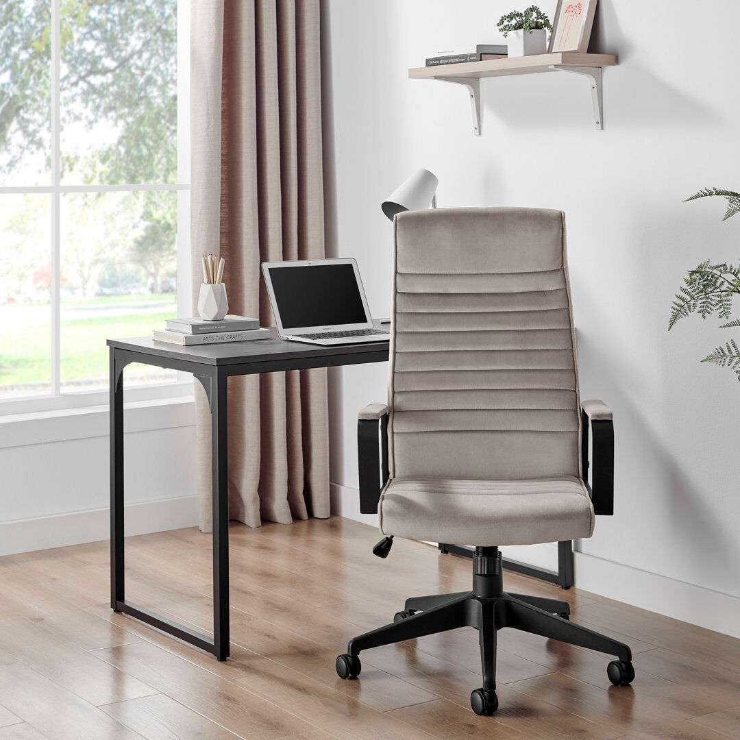 Fairmont Park Alexas Luxury Velvet Office Chair - Ergonomic Adjustable Supporting Modern Design Beige 119.5cm H X 60.5cm W X 68cm D
