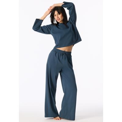 Pyjamahose SCHIESSER "Mix + Relax", Damen, Gr. 44, N-Gr, blau (860, tiefblau), Single Jersey, Obermaterial: 100% Baumwolle, bequem lang, Hosen Pyjamahose, seitliche Taschen, weites Bein, Baumwolle, Bindekordel