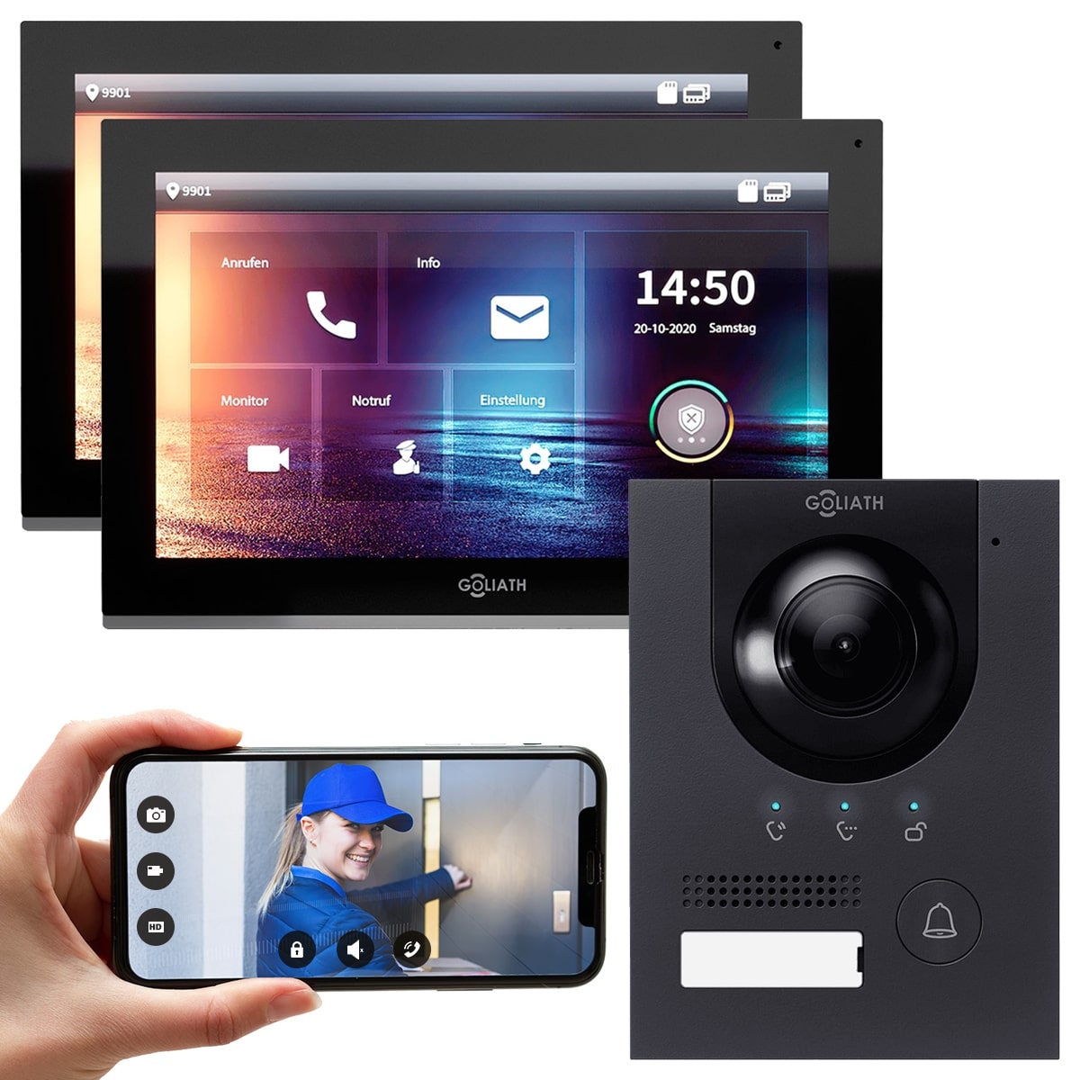 GOLIATH PRO IP Video Sprechanlage | App | Anthrazit | 1-Familie | 2x 10 Zoll | Aufputz | 180 Grad