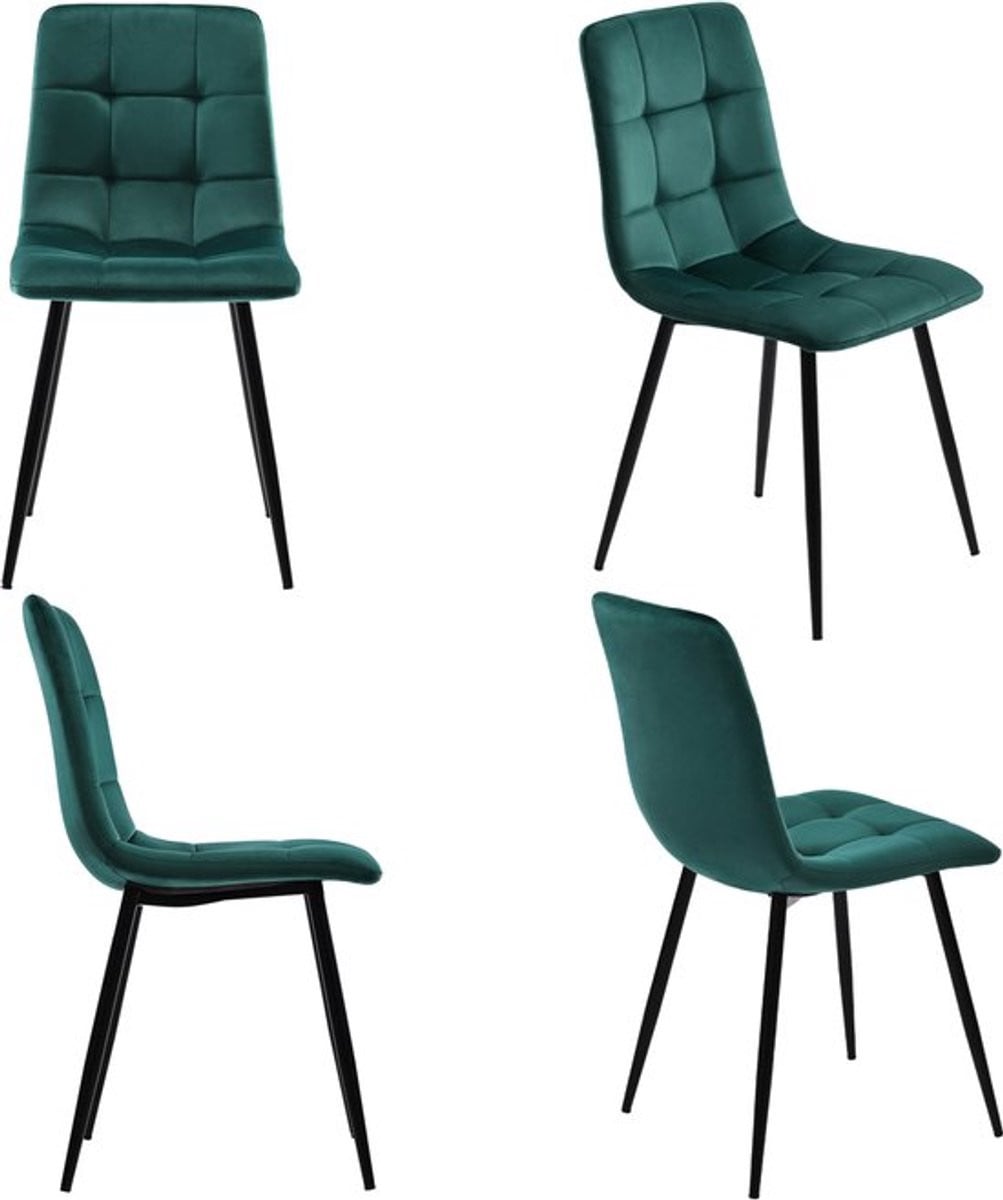 Gudalio Eetkamer Stoelen Set van 4 - Scandinavische Stijl - Groen Fluweel met Metalen Poten