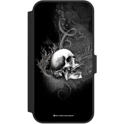 Nivocase Klapphülle für Apple iPhone 14 Handyhülle aus Kunst Leder NIVOflip schwarz Gothic Schädel (Apple iPhone 14), Smartphone Hülle, Schwarz