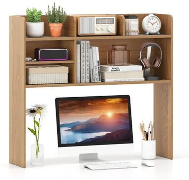 Costway Desktop Bookshelf Countertop Storage Hutch with 6 Shelves-Natural