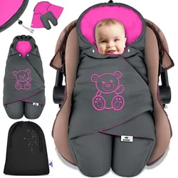 KIDIZ® Baby Einschlagdecke Babyschale Winter Herbst Babydecke mit Kapuze & Tasche Universal Fußsack kompatibel mit Maxi-Cosi, Römer, Buggy, Kinderwagen & Autositz isolierend gegen Wind, Nässe & Kälte