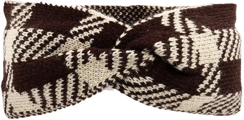INF Schleife Kariertes Acryl Strick Stirnband - Elastisches Yoga Sport Haarband Ohrenwärmer Weiß+Schwarz