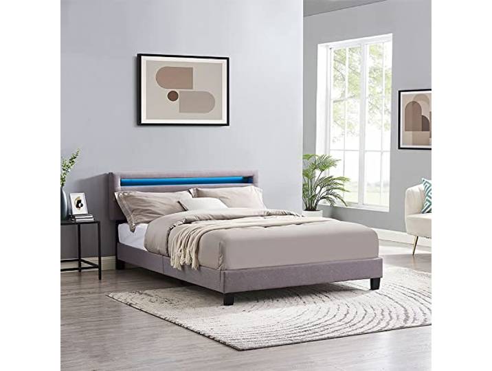 CARO-Möbel Polsterbett Lexington 140x200 cm mit LED Beleuchtung, Bett Stoff Bezug, Einzelbett im skandinavischen Stil, bequemes gepolstertes Bett, Jugendbett inkl. Lattenrostt