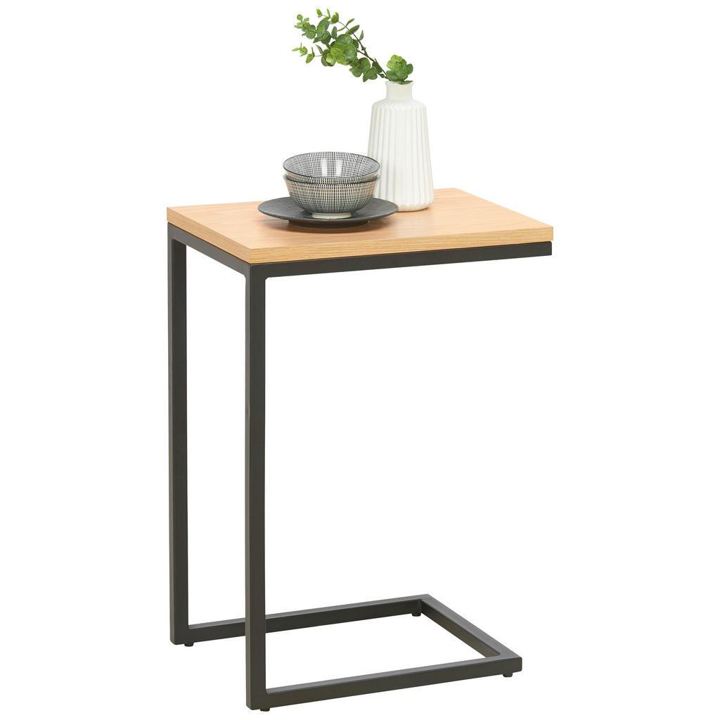 Carryhome Beistelltisch , Schwarz, Eichefarben , Holz, Metall, Holzwerkstoff , Eiche , furniert , rechteckig , eckig , 30x60x40 cm , Wohnzimmer, Wohnzimmertische, Beistelltisch, Beistelltische Holz