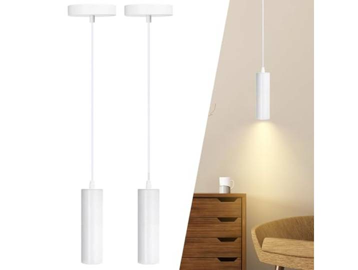 Aigostar Hanglamp, Witte metalen hanglamp, IJzeren kroonluchter, GU10 lampfitting, Verpakking van 2, Exclusief Gloeilamp