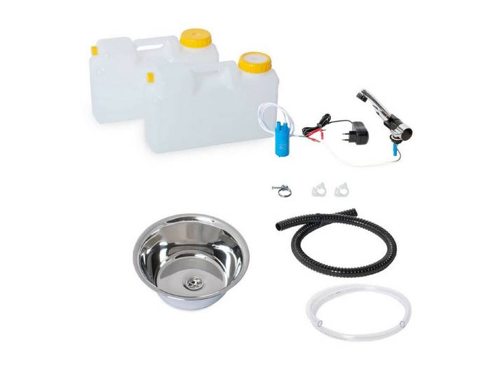 ad-ideen Waschbecken 230V Miniküche Campingküche Bausatz Rundspüle 32cm Blockhaus Garten