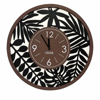 Uhr OTTO HOME "dekoratives Blattmotiv, aus MDF gefertigt", braun (schwarz), T:5cm, Wanduhren, Uhr, runde, große Wanduhr mit Quarzuhrwerk, ca.49cm