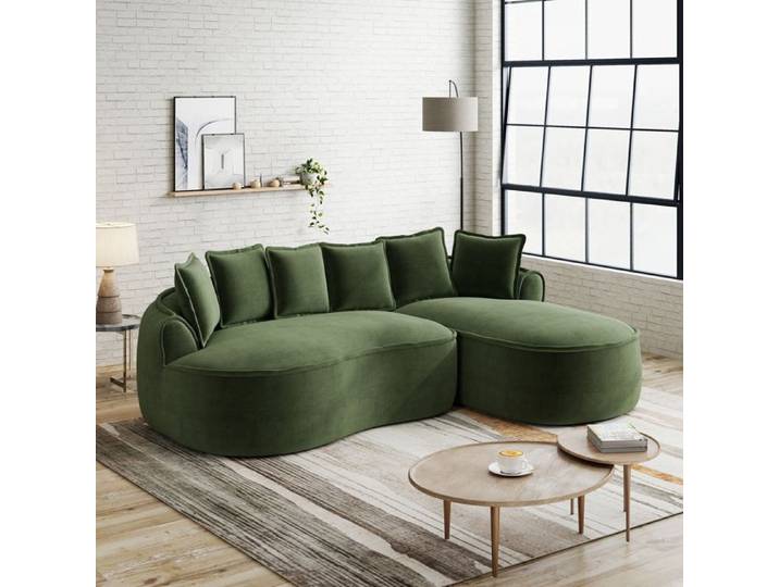 Canapé modulaire d'angle sans cadre en chenille verte avec méridienne