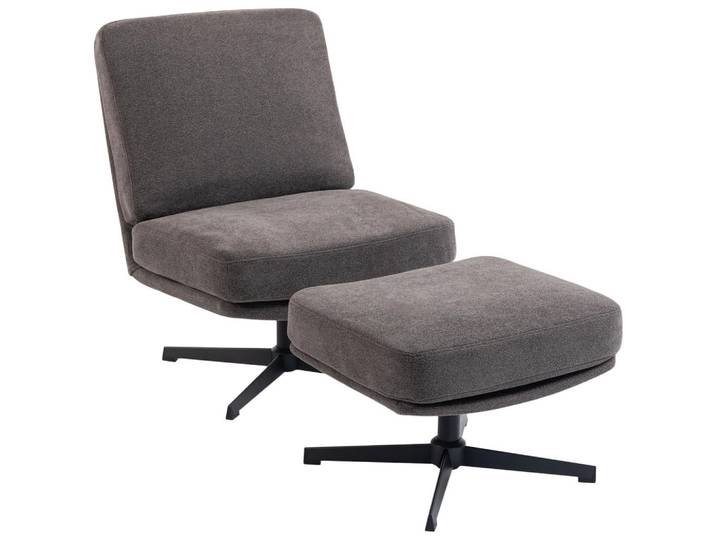 Homcom Sessel-Mit-Hocker 2er Set Polyester Dunkelgrau, Metall, Füllung: Schaumstoff,Schaumstoff, 68x93x91 cm, Wohnzimmer, Sessel, Relaxsessel