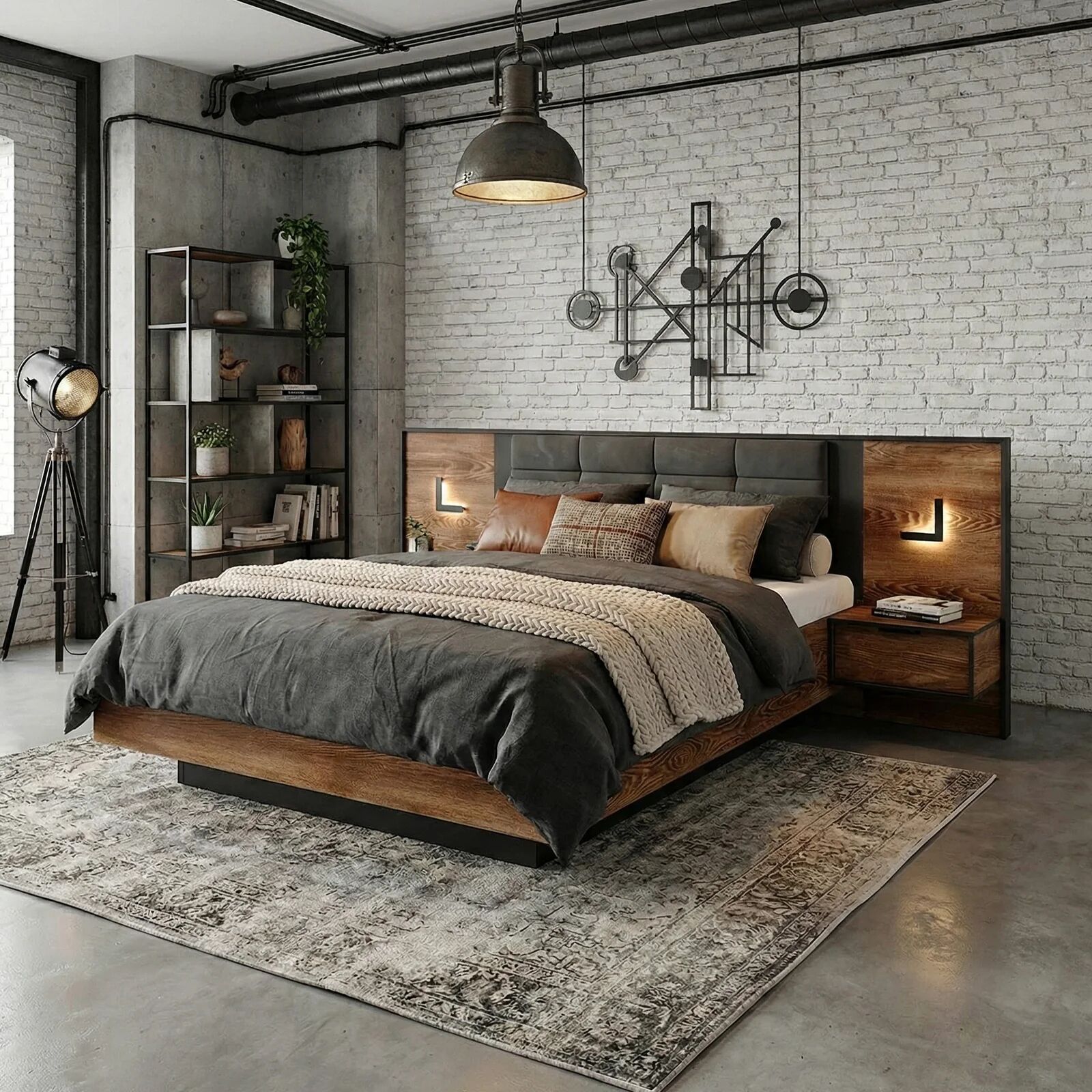 garneroarredamenti Letto matrimoniale 160x200cm contenitore testiera imbottita quercia nero Smooty