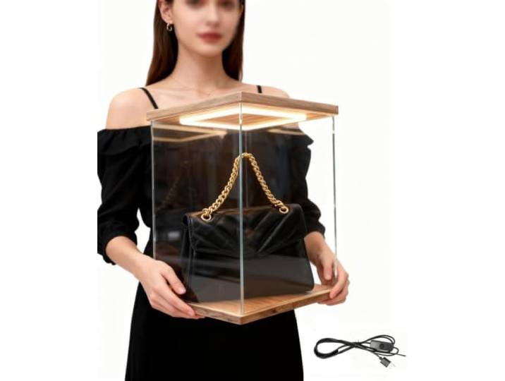 Quadratische transparente Acryl-Box-Vitrine mit Tür-LED-Licht Kommerzielle Heim-Staubdichte Sammlerstück-Vitrinenabdeckung, Würfel-Displaybox(16x16x24in (40X40X60cm))