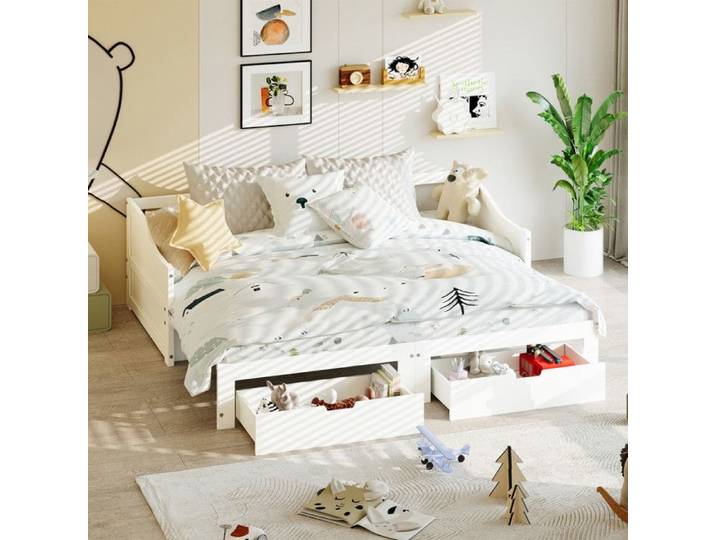 90/180 x 200 cm canape lit avec lit gigogne canapé lit 2 places convertible banquette lit en bois massif avec dossier et accoudoirs