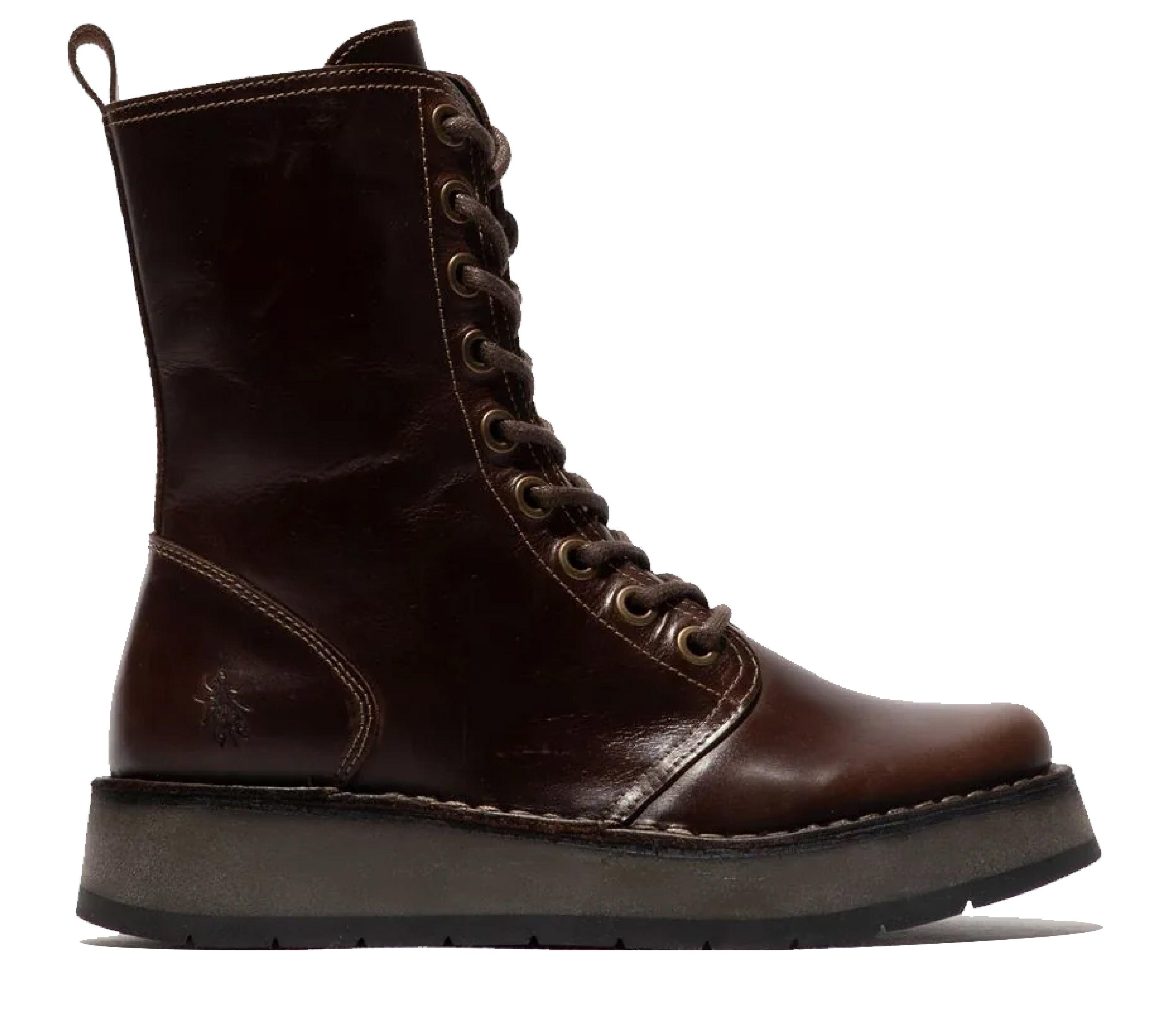 Fly London Damen RAMI043 Lässige Lederstiefeletten mit Schnürung, Braun