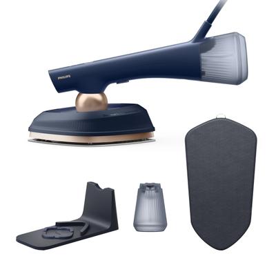 PHILIPS Dampfbügeleisen "GC215/20 OneTurn 2-in-1 Bügeleisen & Steamer, SoftBoard & Dock inkl.", blau (dunkelblau, gold), B:12cm H:17cm T:34cm, Bügeleisen, SteamGlide Plus, 200ml+300ml Wasserbehälter u. 90 g Dampfstoß, Dampfbügeleisen