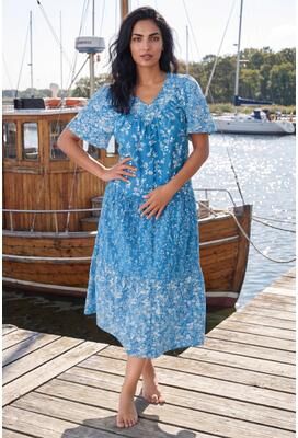 Plus Size Women's Tiered Print Lounger by Only Necessities in Pool Blue Floral (Size 2X)