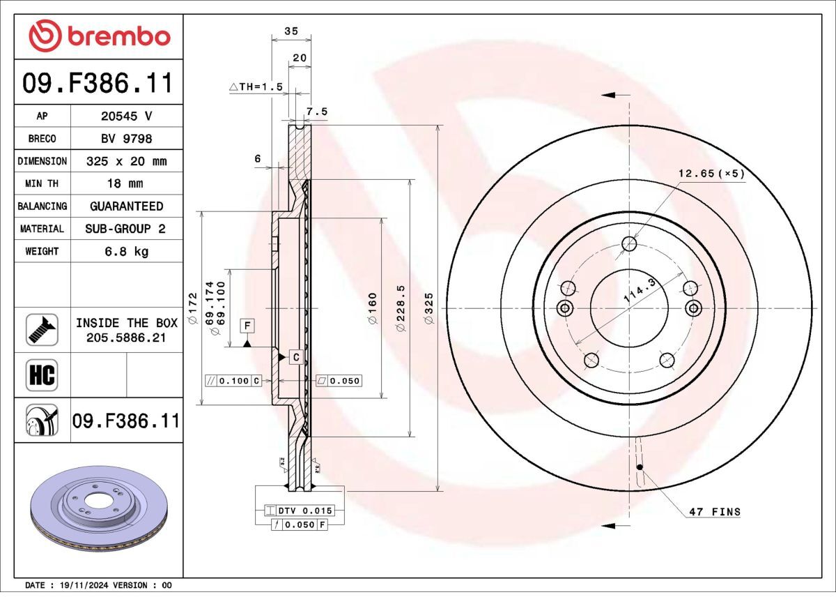 Bremsscheibe BREMBO 09.F386.11, 1 Stück