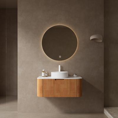 GREATPLANINC "Modern Wall-Mounted Single Sink Bathroom Vanity Cabinet, 36"" Curved Bathroom Storage Cabinet with Artificial Marble Top, Natural"
