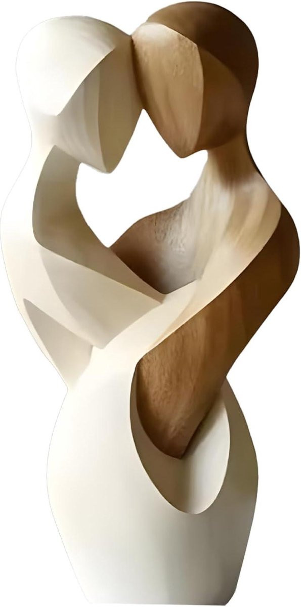 Handgemaakt Houten Paar Beeldje - Abstract Ornament voor Woonkamer Decoratie - Bruin - Hoogte: 21 cm
