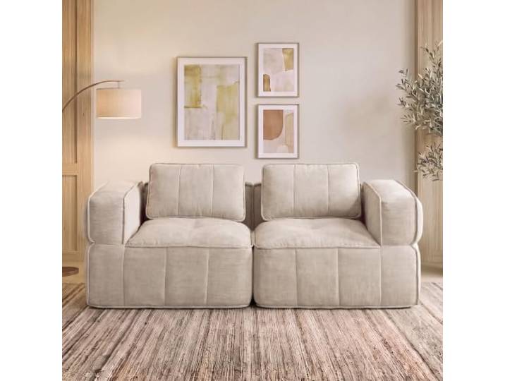 SoarTalent 2-Sitzer-Sofa, Boneless Couch, Sofa mit Samt-Optik, 198cm, Beige Abriebfest, pflegeleicht, klare Linien, rahmenloses Design, 48 cm Sitztiefe，Sofa für Wohnzimmer & Schlafzimmer