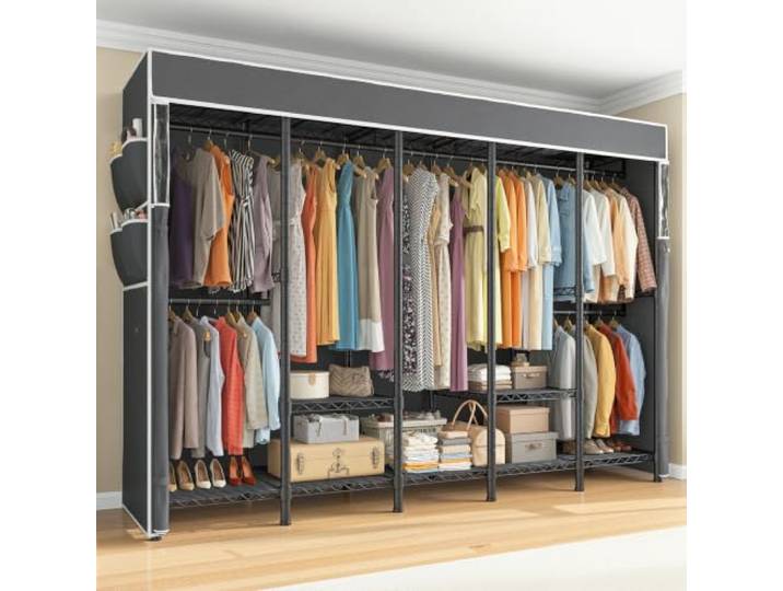 xcfhRTdxf Kleiderständer, Kleiderständer mit Abdeckung, tragbarer Kleiderschrank, 1200 Pfund, verstellbar(Black Clothes Rack)