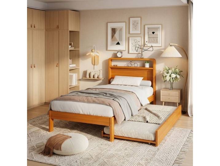 Lit gigogne 90x200 cm lit enfant couchage gigogne extensible bois naturel