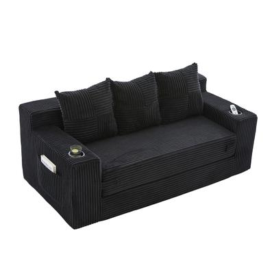 MODFU Modulares Bodensofa Cordstoff Schwarz, 172 x 87 x 64 cm